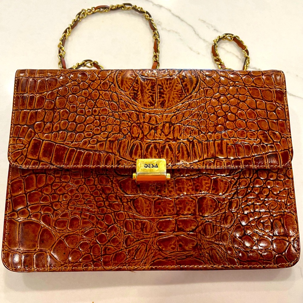 VTG DESA Croc Leather Purse With Chain Strap